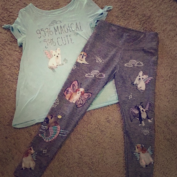NWT JUSTICE Girls 8 10 Dancing Unicorn Sparkle Swingy Tee /& Crop Leggings Outfit